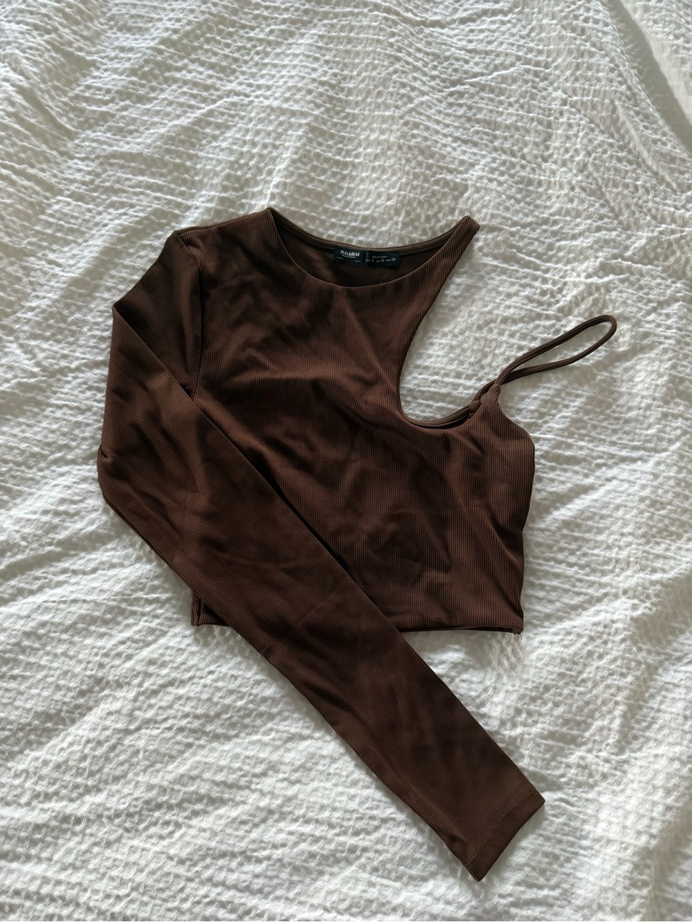 Asymmetric One-Shoulder Brown Crop Top